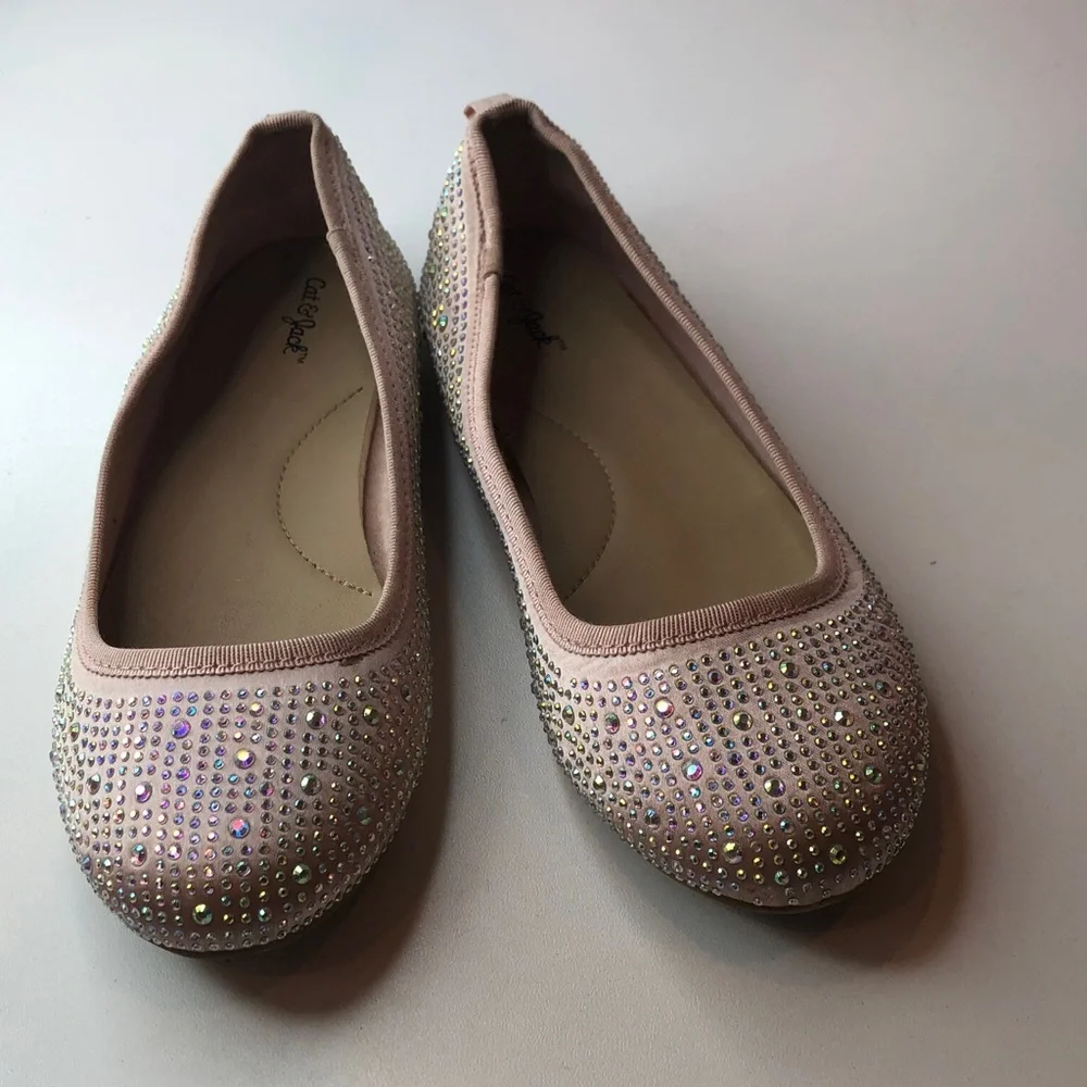 Elegant Pastel Pink Rhinestone Glitter Ballet Flats Cat & Jack size 1 EUC